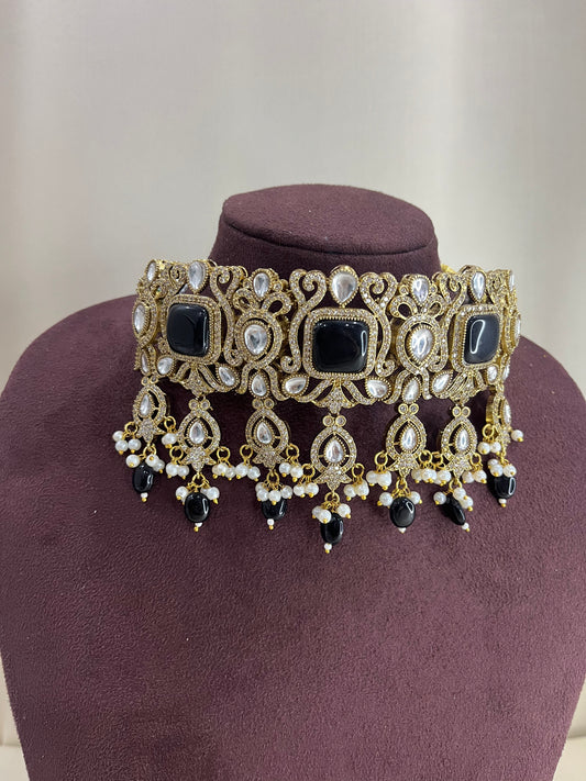 American Diamond Choker Set - Black