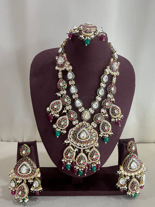 Moissanite Meenakari Kundan Necklace Set - Multi color