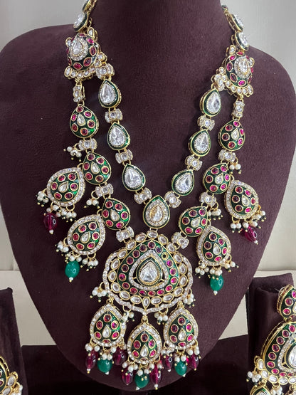 Moissanite Meenakari Kundan Necklace Set - Multi color