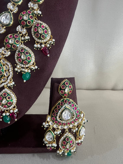 Moissanite Meenakari Kundan Necklace Set - Multi color