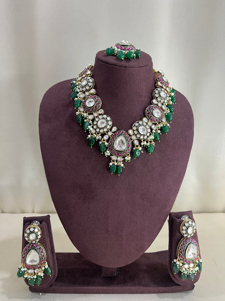 Meenakari Kundan Necklace Set - Emerald & Ruby