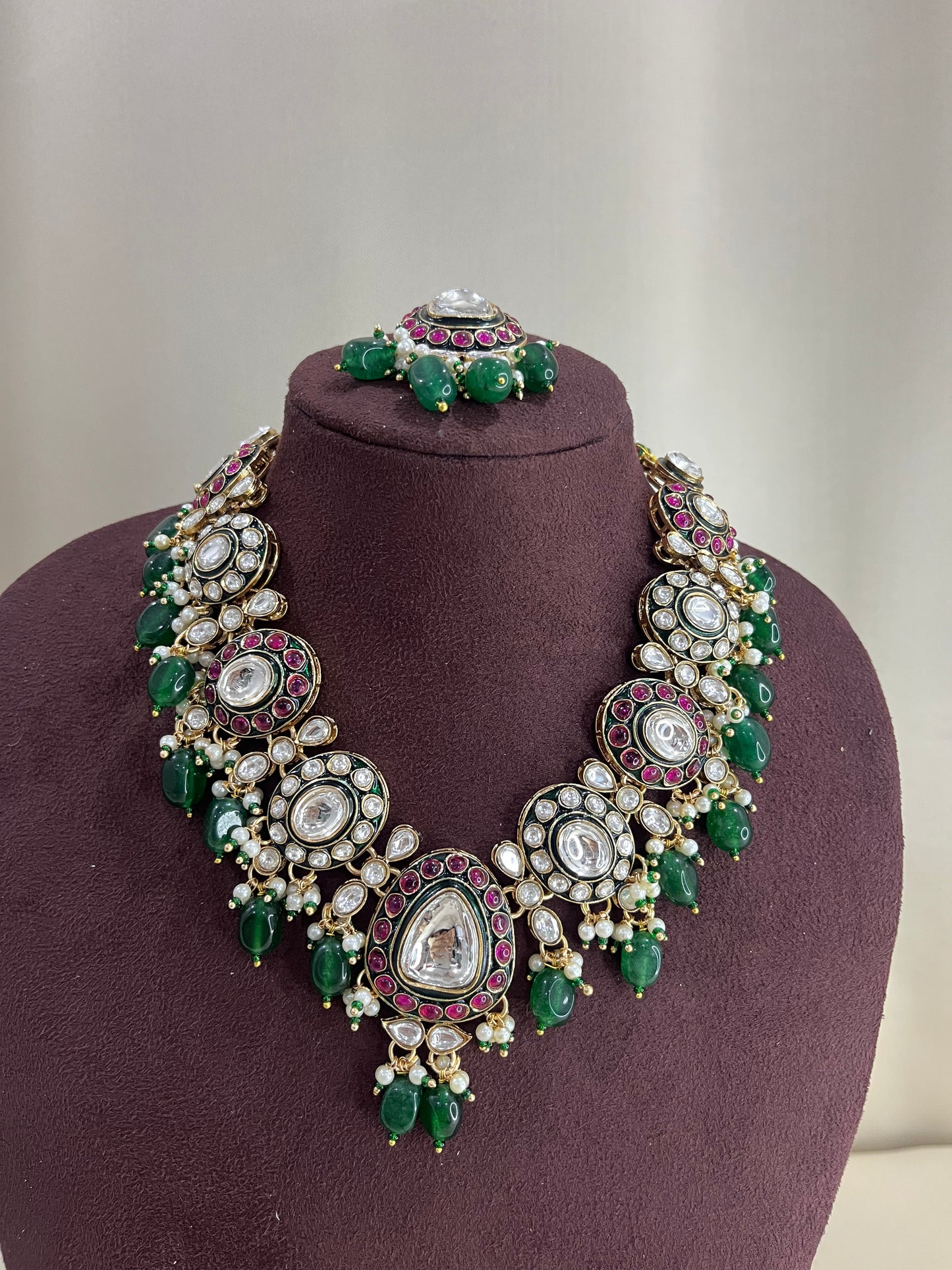 Meenakari Kundan Necklace Set - Emerald & Ruby