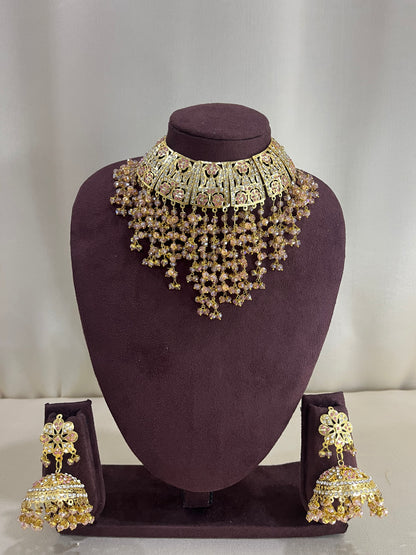 Jadau Necklace Set - Golden