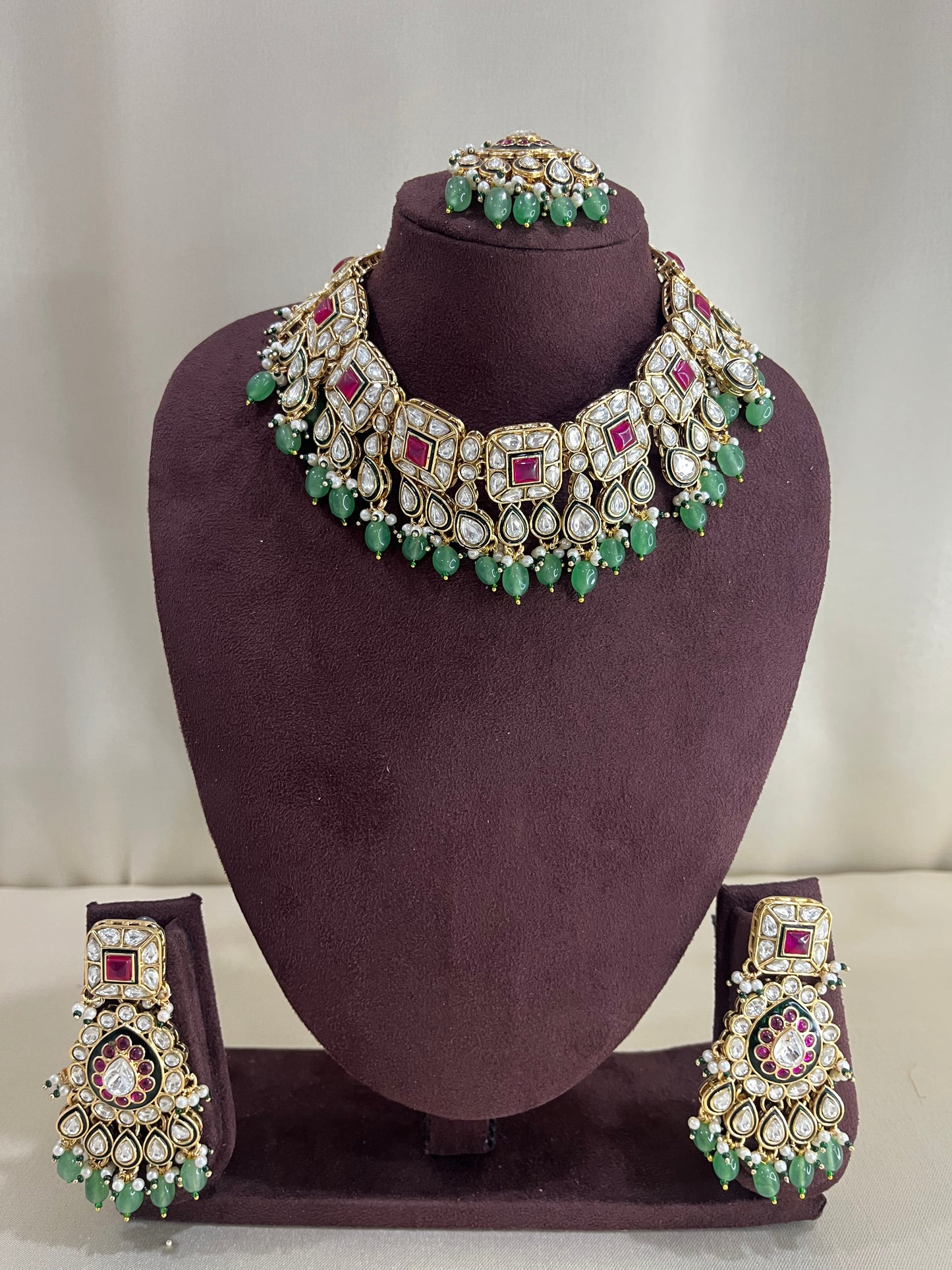 Meenakari Polki Necklace Set - Emerald & Ruby