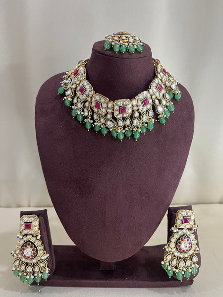 Meenakari Polki Necklace Set - Emerald & Ruby