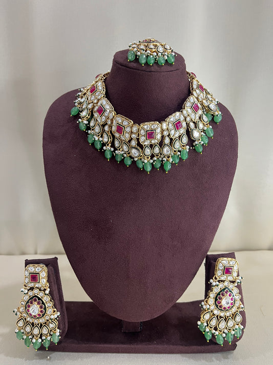 Meenakari Polki Necklace Set - Emerald & Ruby
