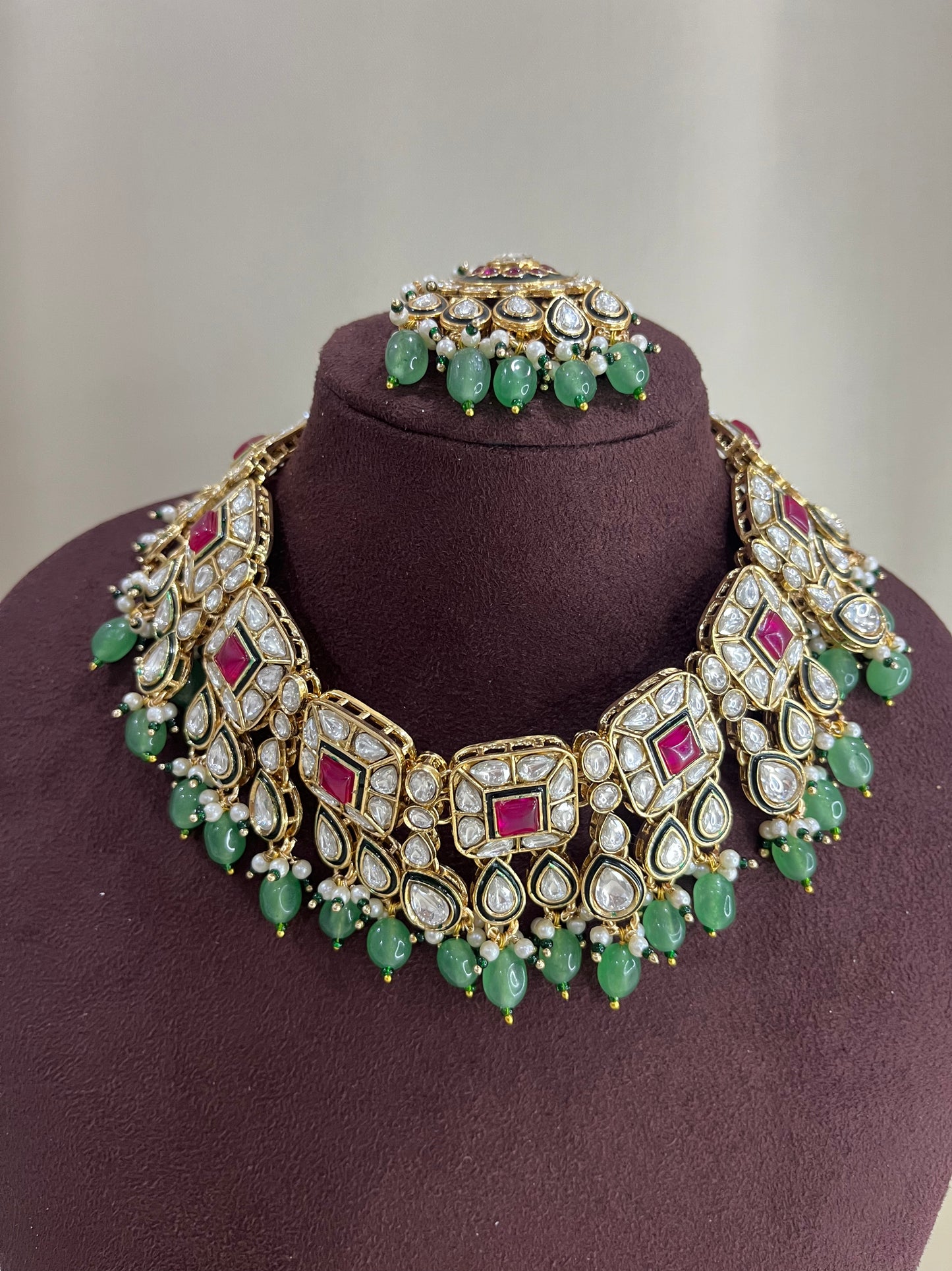 Meenakari Polki Necklace Set - Emerald & Ruby