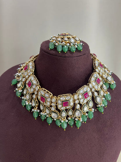 Meenakari Polki Necklace Set - Emerald & Ruby