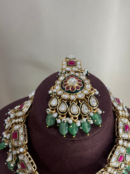 Meenakari Polki Necklace Set - Emerald & Ruby