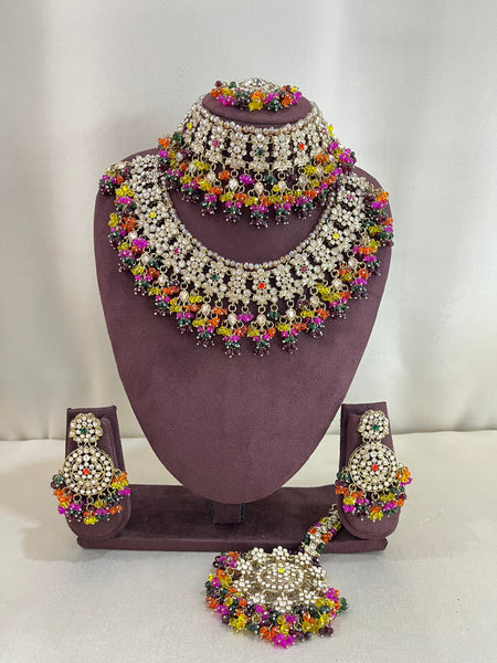 American Diamond Pakistani Bridal Combo Set - Multi Color