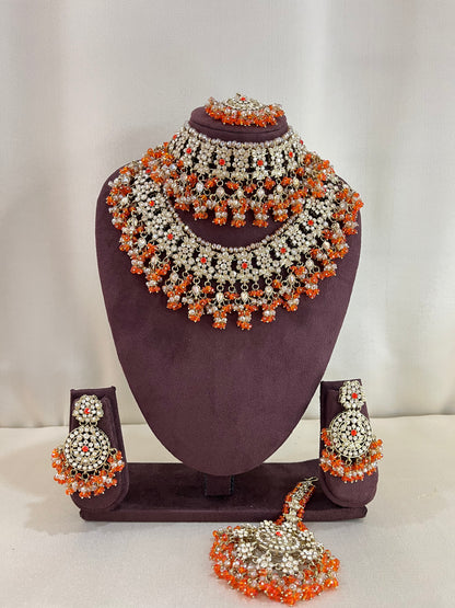 American Diamond Pakistani Bridal Combo Set - Orange