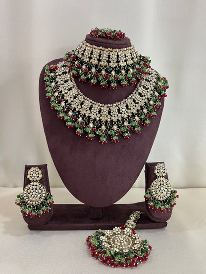 American Diamond Pakistani Bridal Combo Set - Mehendi