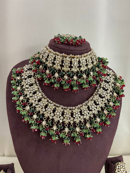 American Diamond Pakistani Bridal Combo Set - Mehendi