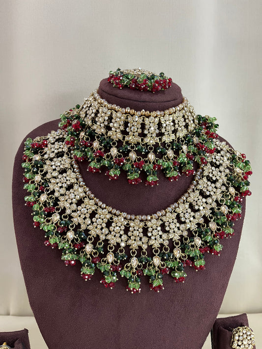 American Diamond Pakistani Bridal Combo Set - Mehendi