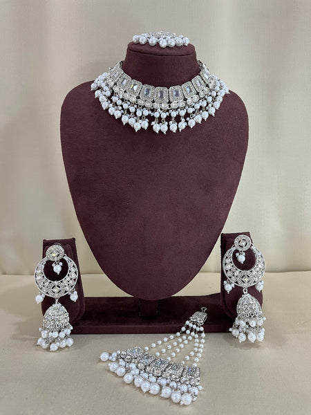 Moissanite Polki Choker Set - Silver