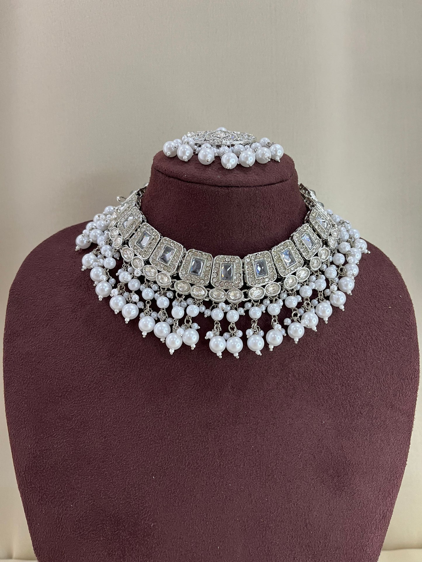 Moissanite Polki Choker Set - Silver