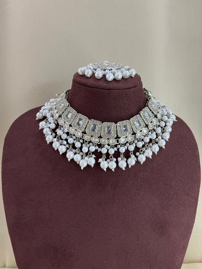 Moissanite Polki Choker Set - Silver