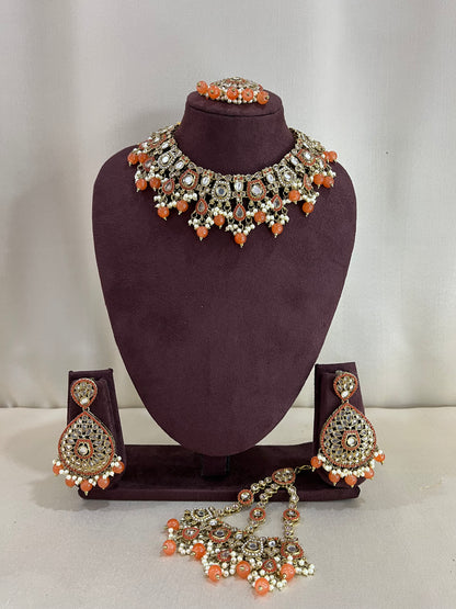 Paachi Kundan Sangeet Necklace Set - Orange