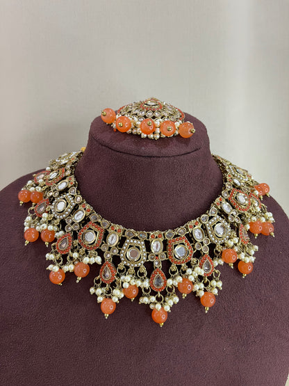 Paachi Kundan Sangeet Necklace Set - Orange