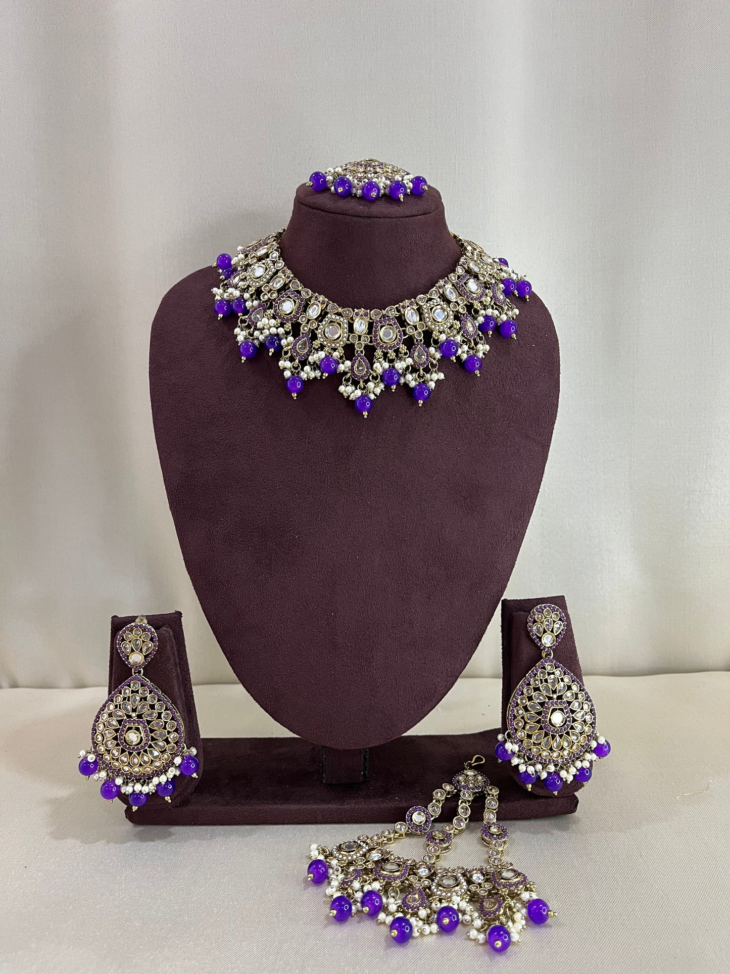 Paachi Kundan Sangeet Necklace Set - Purple