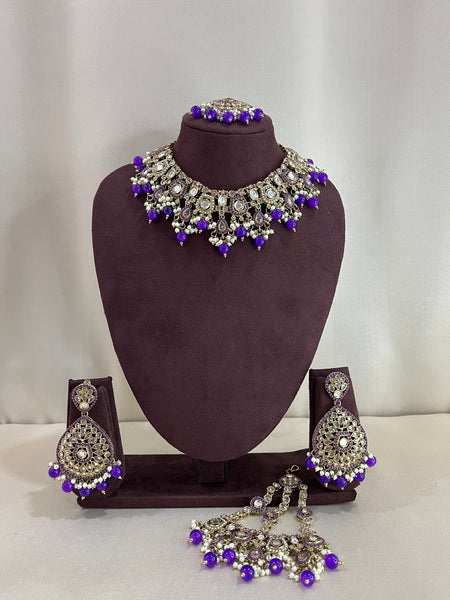 Paachi Kundan Sangeet Necklace Set - Purple