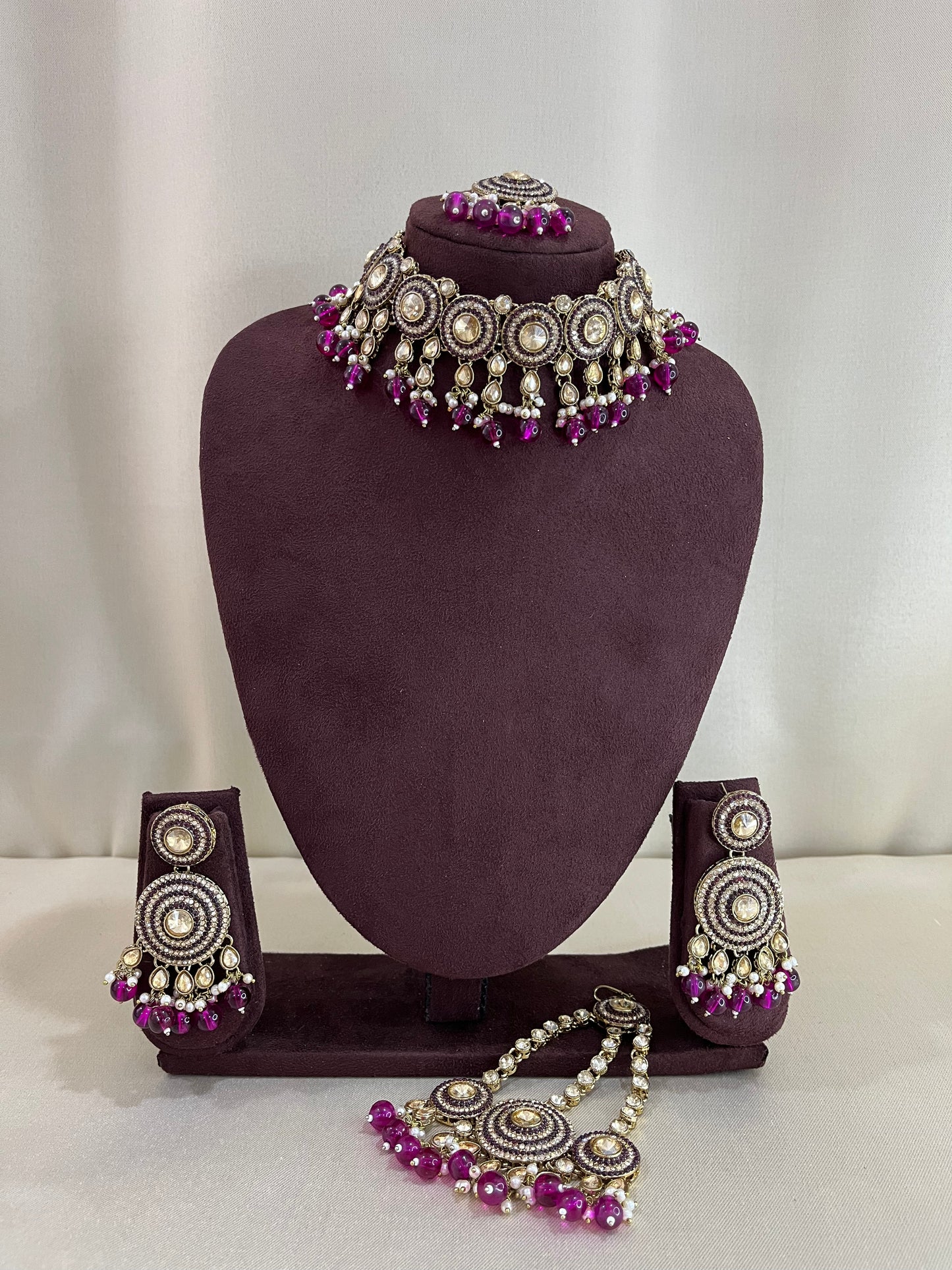AD Choker Set With Paasa - Purple Beads