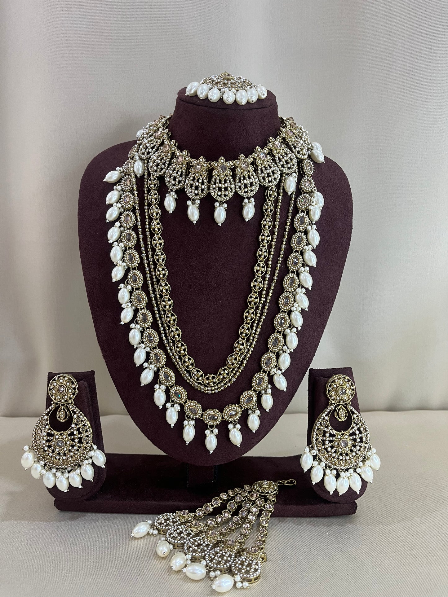 Bridal Combo Necklace Set - Pearl White