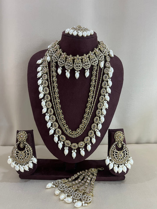 Bridal Combo Necklace Set - Pearl White
