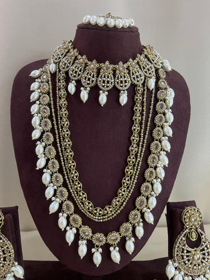 Bridal Combo Necklace Set - Pearl White