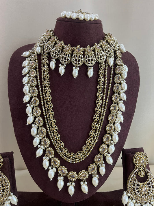 Bridal Combo Necklace Set - Pearl White