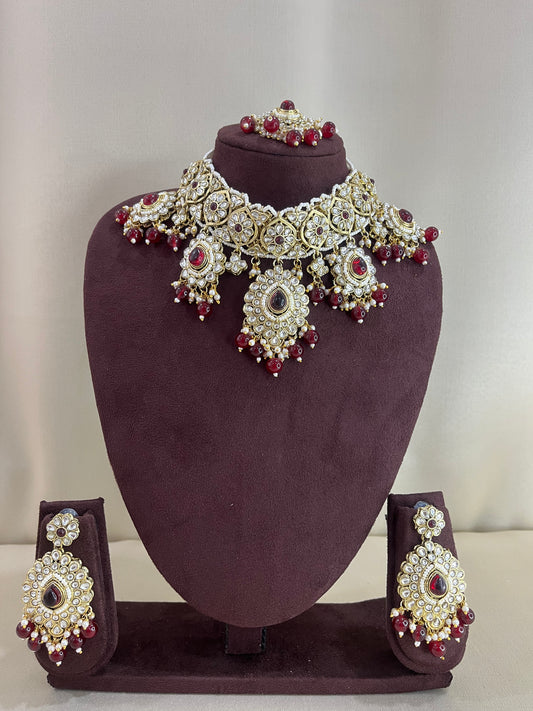 Paachi Kundan Choker Set With Tika - Ruby Beads
