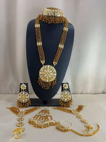 Jadau Kundan Bridal Combo Necklace Set - Gold