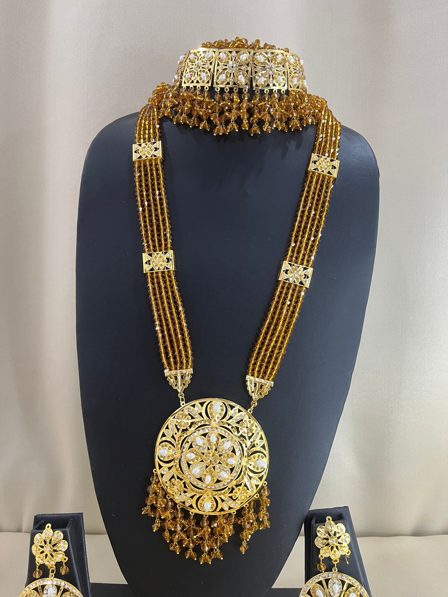 Jadau Kundan Bridal Combo Necklace Set - Gold