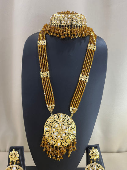 Jadau Kundan Bridal Combo Necklace Set - Gold