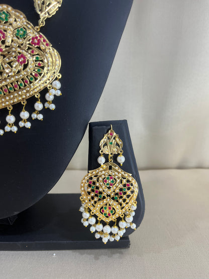Jadau Kundan Bridal Combo Necklace Set - Multi Pearl