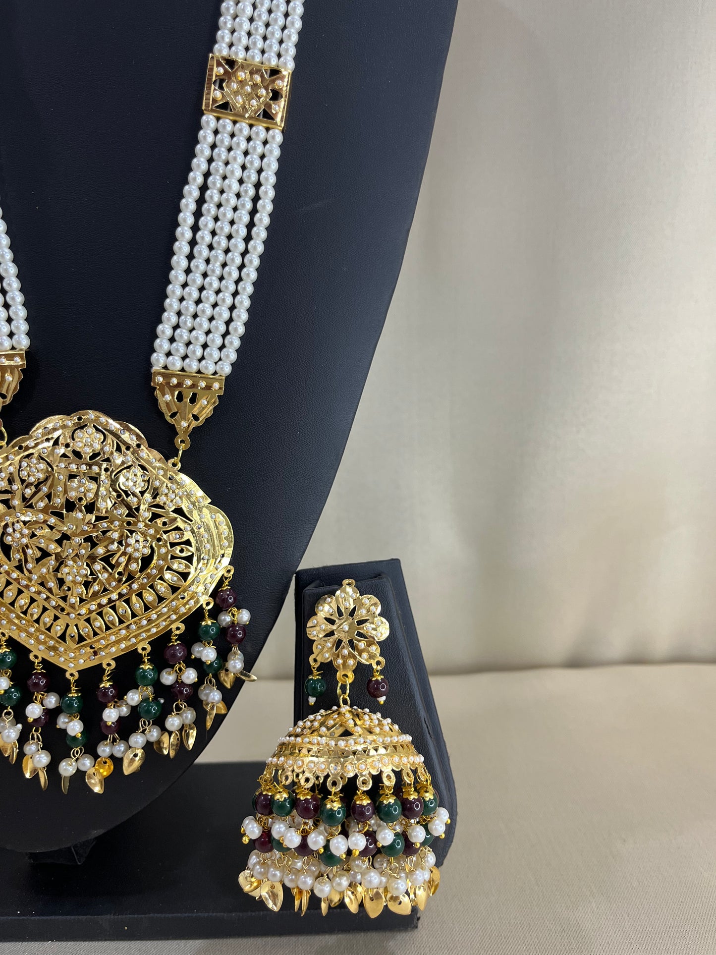 Jadau Kundan Nizami Bridal Combo Necklace Set - Green