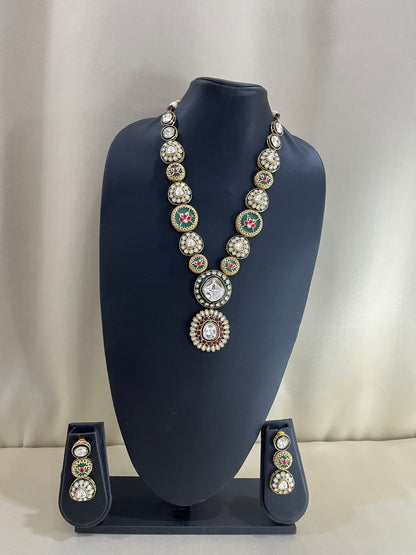 Moissanite Meenakari Long Necklace - Green