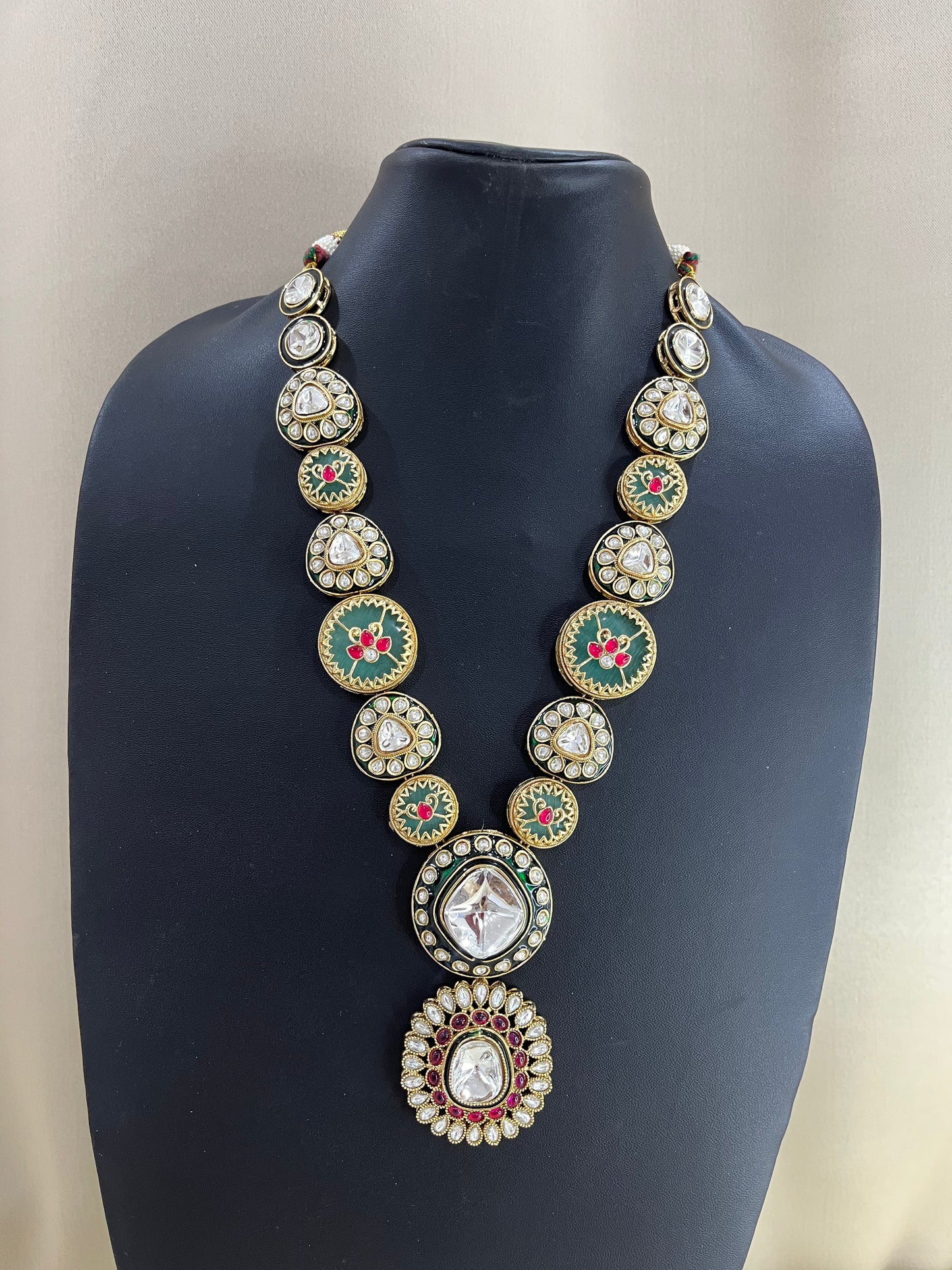 Moissanite Meenakari Long Necklace - Green