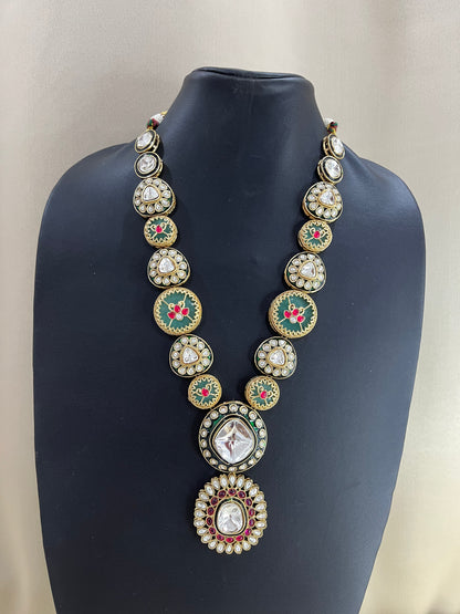 Moissanite Meenakari Long Necklace - Green