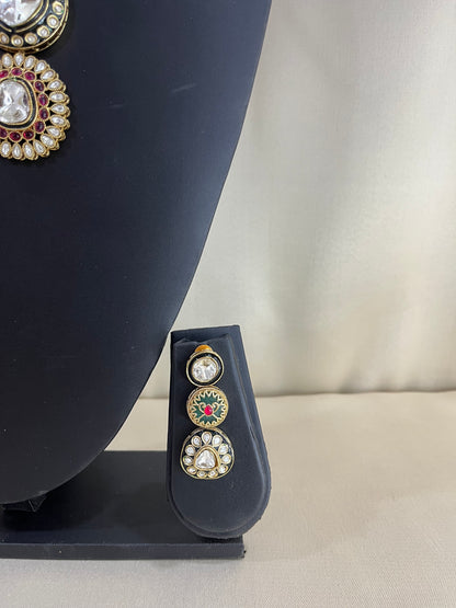 Moissanite Meenakari Long Necklace - Green