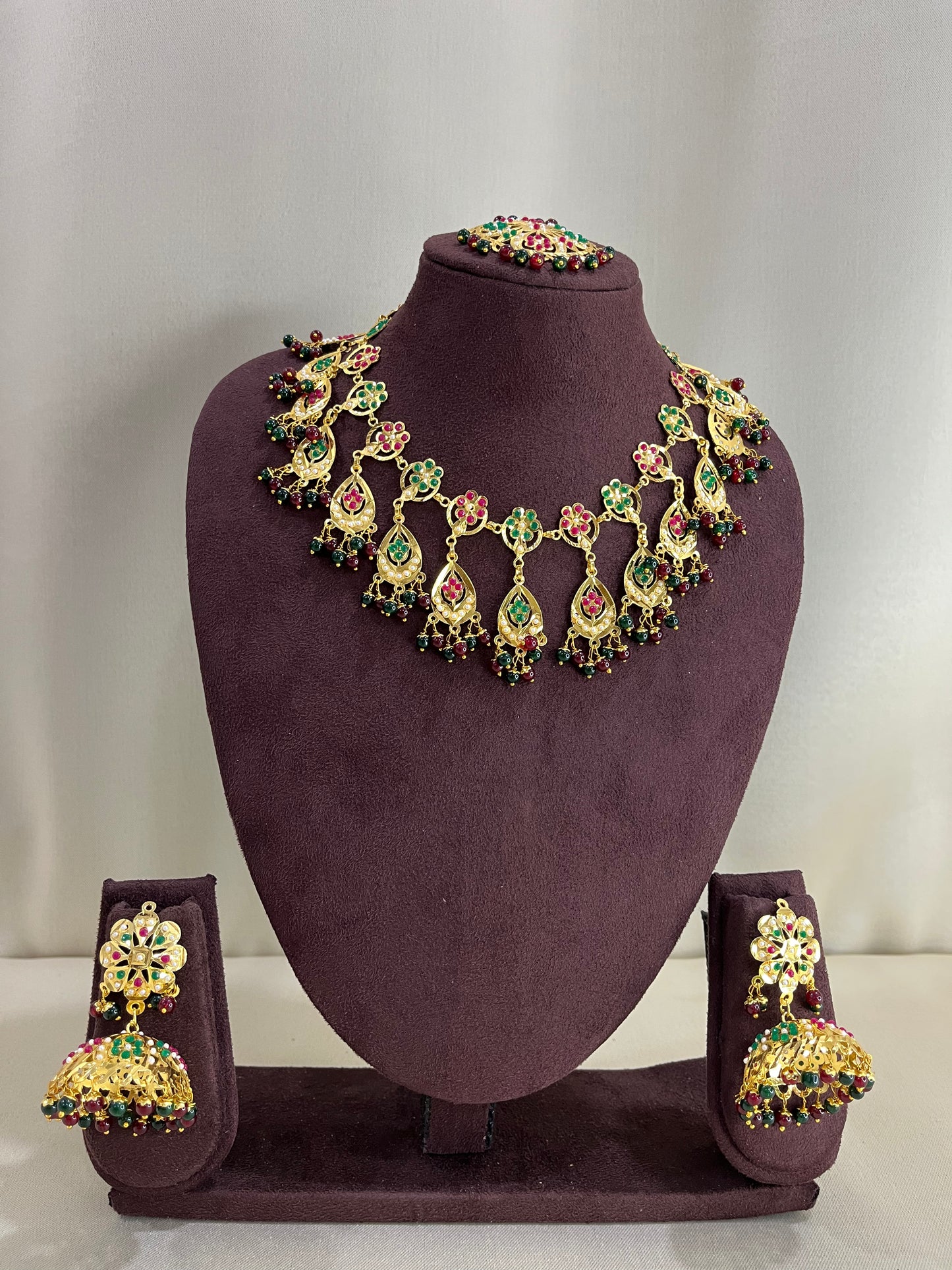 Heritage South Indian Light Weight Necklace Set - Mehendi