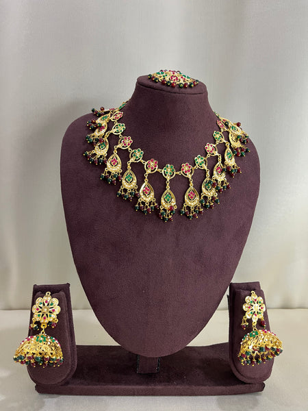 Heritage South Indian Light Weight Necklace Set - Mehendi