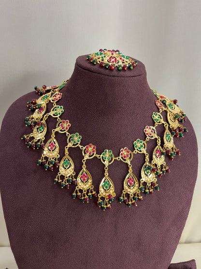 Heritage South Indian Light Weight Necklace Set - Mehendi