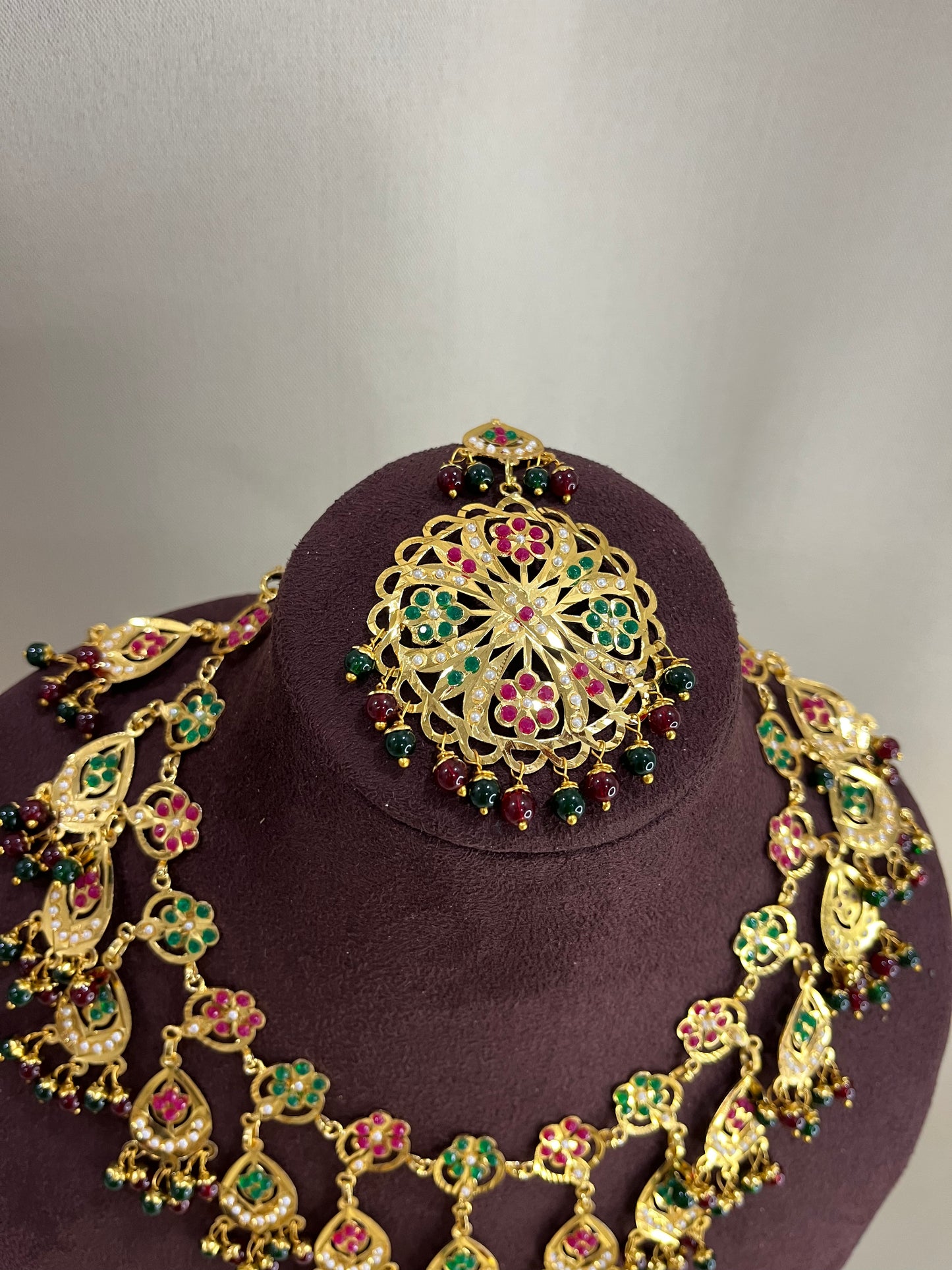 Heritage South Indian Light Weight Necklace Set - Mehendi