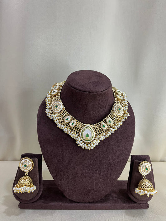Heritage Pearl Rajwadi Necklace Set - Pearl White
