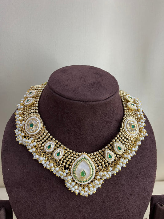 Heritage Pearl Rajwadi Necklace Set - Pearl White