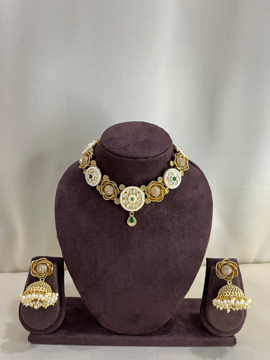 Heritage Pearl Floral Necklace Set - Pearl Gold