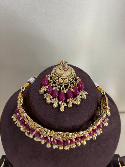 Heritage Rajwadi Choker Set - Ruby