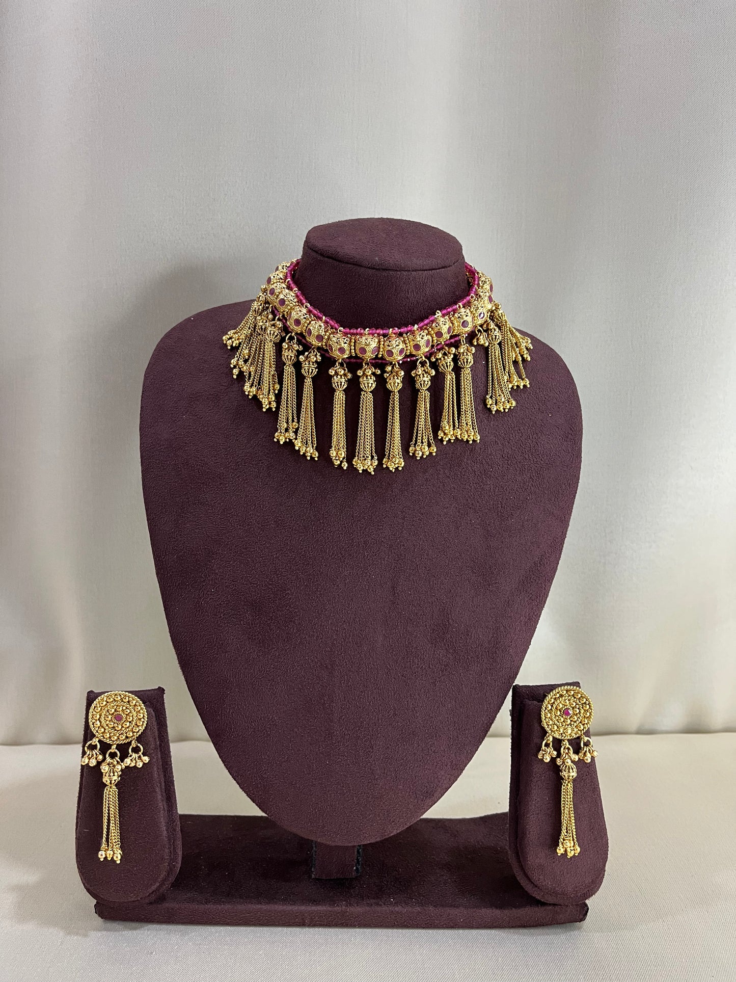 Heritage Rajwadi Chained Choker Set - Ruby