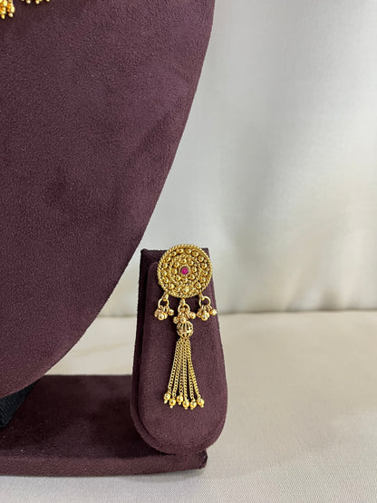 Heritage Rajwadi Chained Choker Set - Ruby